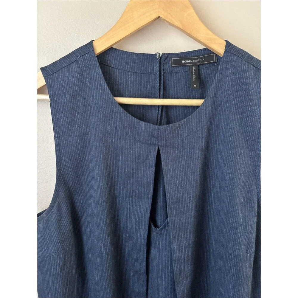 BCBGMAXAZRIA Tank Top Womens M Navy Blue High Low Tailored Sleeveless